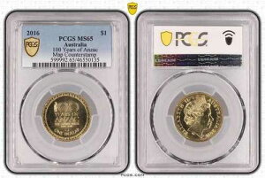 2016�N 1�h�� ANZAC 100���N�L�O�n�} �J�E���^�[�X�^���v�R�C�� PCGS MS65