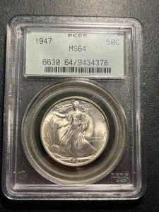 1947�N�E�H�[�L���O�E���o�e�B�E�n�[�t�_���[ 50�Z���g PCGS MS 64 �V���[�v�X�g���C�N �u���C�g�z���C�g OGH