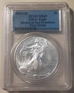 2014-S PCGS MS69 �V���o�[�C�[�O�� �T���t�����V�X�R������ �t�@�[�X�g�X�g���C�N (28c-13007/7247)