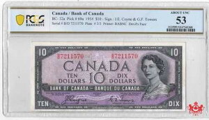 1954�N �J�i�_��s 10�h�� �f�r���t�F�C�X �R�C��/�^���[�Y B/D7211570 - PCGS AU53 --