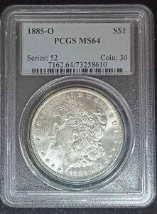 1885�N O �����K����� PCGS MS-64 �u���C�g�z���C�g �u�����A���g ������ 8610