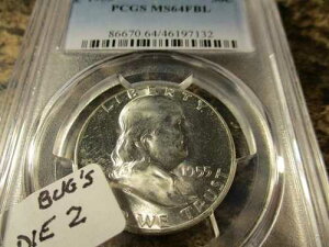 1955�N �t�����N���� �o�O�Y�E�o�j�[ �_�C�X 2 �N���b�V�� �}�[�N M UNUM PCGS MS64FBL 7132�Ƃ��ǂ݉�����