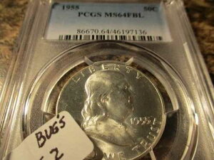 1955�N �t�����N���� �o�O�Y�E�o�j�[ �_�C�X 2 �N���b�V�� �}�[�N M UNUM PCGS MS64FBL 7136�Ƃ��Q�Ƃ�������