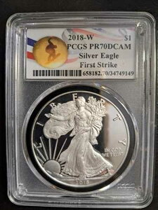 2018-W �v���[�t �V���o�[ �C�[�O�� PCGS PR70 DCAM �t�@�[�X�g�X�g���C�N �I�����s�b�N �X�m�[�{�[�h