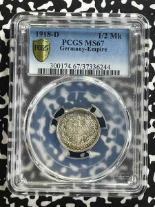 1918-D �h�C�c 1/2 �}�[�N PCGS MS67 ���b�g#WG7 �V���o�[! �W�F�� BU!