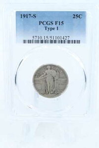 1917-S PCGS F15 �^�C�v1 �X�^���f�B���O�E���o�e�B�E�N�H�[�^�[�E�r�W�l�X�E�X�g���C�N 25�Z���g