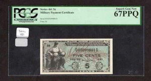 �V���[�Y 481 5�Z���g�R���x���ؖ��� - PCGS 67 PPQ