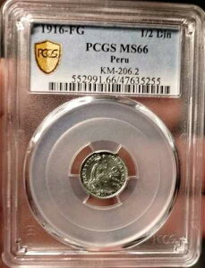 �y���[ 1916 FG 1/2 �f�B�l�� PCGS MS66�A�O�ϗǍD �W�F���u���X�g�z���C�g