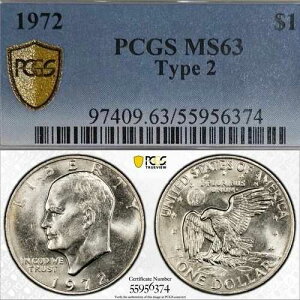 1972�N �A�C�[���n���[�E�_���[ �^�C�v2 PCGS MS63 �L���O�E�I�u�E�U�E�A�C�N�̃o���G�e�B�R�C�� 1�h��