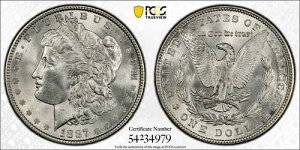 PCGS MS64 - 1887�N �����K�� VAM 11�u�_�u���f�C�g�A7�C���`�f���e�B�N���v�u���X�g�z���C�g