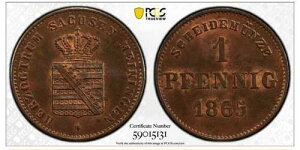 �h�C�c �U�N�Z�� �}�C�j���Q�� 1863 1 �t�F�j�q PCGS MS-65 RB �g�b�v Pop1