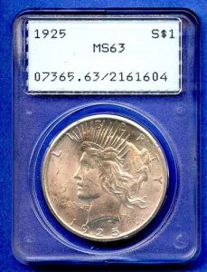 1925�N P PCGS MS63 �s�[�X�V���o�[�h�� $1 �č������ǃR�C�� �u���X�g�z���C�g ���A ���g���[