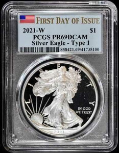 2021-W �v���[�t �V���o�[ �C�[�O�� $1 PCGS PR 69 DCAM ASE �������s �o���G�e�B �^�C�v1