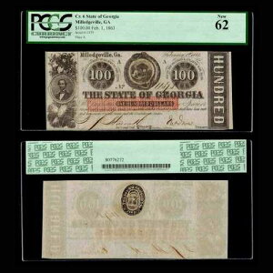 PCGS 62 UNC 1863 �W���[�W�A�B �p�� �~���b�W�r�� �W���[�W�A�B 100�h�� �V���A���ԍ� 11375