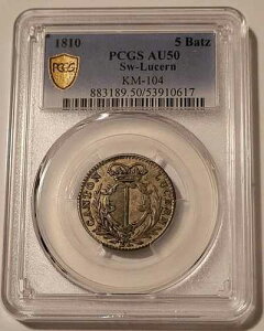 �X�C�X - �X�C�X�B ���c�F���� 1810 �V���o�[ 5 �o�b�c�F�� AU50 PCGS GSH