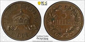 1908-J �h�C�c���A�t���J 5�w���[ PCGS AU50 KM#11 �u�����Y �R���j�A�� �E�B���A��2��