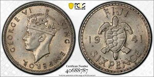 �t�B�W�[ 1941 �V�b�N�X�y���X 6d KM# 11 PCGS AU58 aUNC #3831