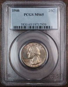 1946�N �V���o�[ ���V���g�� �N�H�[�^�[ PCGS MS-65 ���C�g�g�[��