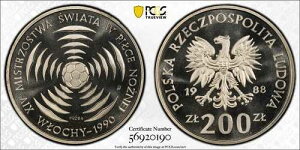 �|�[�����h �v���[�t 200�Y�E�H�e�B�`�d�� 1988�N �T�b�J�[ Par- 453a PCGS SP69 PROBA