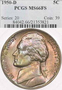 1950-D 5C PCGS MS66 FS �W�F�t�@�[�\���j�b�P�� �t���X�e�b�v - �\�ʂƗ��ʂɃg�[������