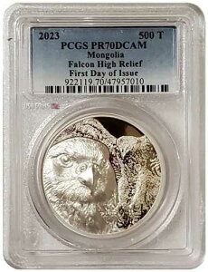2023 1�I���X �V���o�[ 500 �g�O�� �����S�� FALCON PCGS PF70DCAM FDOI �v���[�t�R�C���B