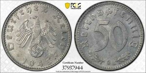 �i�`�X�̃R�C�� - PCGS MS63 1943-G 50 �t�F�j�q Pfg �h�C�c�A��O�鍑 J-372 WW2
