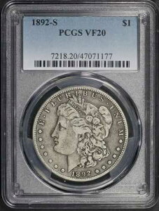 1892-S ���[�K�� �V���o�[�h�� ~ PCGS �F�� VF20 ~ ���ɗǍD�ȏ�ԁA���Ȃ� *