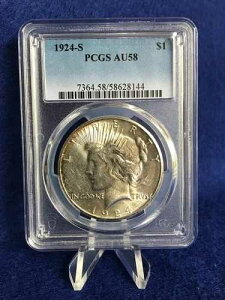1924-S �s�[�X�_���[ 1�h�� *PCGS AU58 �`���C�X�A�o�E�g�A���T�[�L�����[�g* �������I���W�i���R�C��