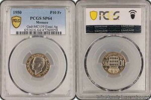 B0071 �� ���i�R 10�t���� ���[�j�G3�� 1950�N �V���o�[ �G�b�Z�C PCGS SP64 -> M �I�t�@�[-