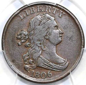 1806�N 1/2�Z���g C-1 �X���[��6�A�X�e���Ȃ� �h���[�v�o�X�g �n�[�t�Z���g PCGS XF �ڍ׃N���[�j���O�ς�
