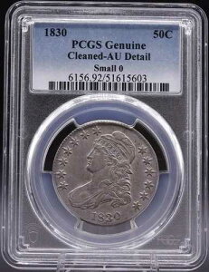 1830�N�� �L���b�v�h�o�X�g�n�[�t�_���[ �X���[�� 0 O-105 High R4 AU �ڍ� PCGS�N���[�j���O�ς� 50C