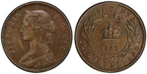 1885�N�j���[�t�@���h�����h1�Z���g - PCGS AU55 - �r�N�g���A���� - 1�Z���g�j���[�t�@���h�����h