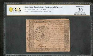 1778�N9��26�����s��40�h���̑嗤�ʉ�CC-84 PCGS 30 Very Fine (U16)