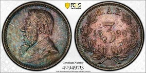 1896�N��A�t���J�Y�N���[�K�[��� 3�y���X PCGS MS64 15������I�G�N�X�g���[���_�u�g�[�j���O