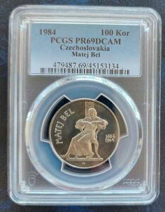 �`�F�R�X���o�L�A �V���o�[ �v���[�t 100�R���i�d�� 1984�N KM#113 BEL PCGS PR69 �g�b�v�|�b�v