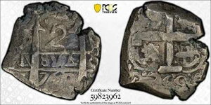 1762-P V-Y �|�g�V �J�����X III COB 2 REALES KM-43; CAL-688�A6.30�O���� PCGS VF-30