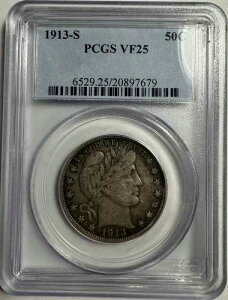 1913-S �o�[�o�[ �n�[�t�_���[ 50�Z���g - PCGS�F�� VF25 - ��������