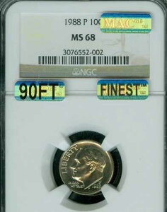 1988 P ROOSEVBELT DIME NGC MS68 90FT MAC �ō����O���[�h MAC �X�|�b�g���X�B
