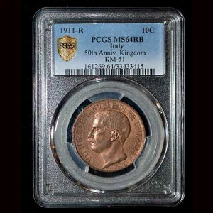 PCGS MS64RB 1911-R �C�^���A 10 Centesimi�A�s���ł��ꂽ
