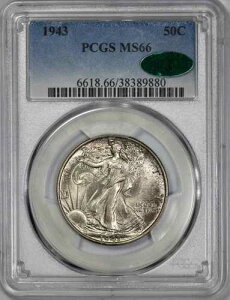 1943�N �E�H�[�L���O�E���o�e�B 50�Z���g �n�[�t�h�� PCGS MS 66 CAC�F��