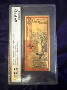 2019�N ���^�B 10 �S�[���h�o�b�N PCGS 69 PPQ �X�[�p�[�u�W�F�� UNC �W���X�e�B�V�A 1/100 �I���X �S�[���h