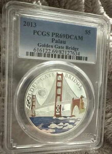 �p���I 2013 $5 / �S�[���f�� �Q�[�g �u���b�W / PCGS PR69 DCAM / �J���t���ȃV���o�[�̔�����!