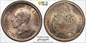 1926-PCS 50 Centimos MS 65 PCGS �X�y�C�� �A���t�H���\13�� POP 2