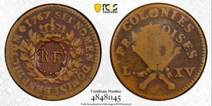 1767�N �t�����X�A���n�암 1793�N �uRF�v �J�E���^�[�X�^���v PCGS VF-25 *Ex. Martin*