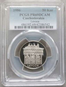 �`�F�R�X���o�L�A �V���o�[ �v���[�t 50�R���i �R�C�� 1986 KM#122 �����H�`�� PCGS PR69 �g�b�v�|�b�v??