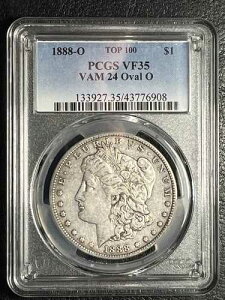 1888-O ���[�K�� �V���o�[ �_���[�ATOP 100 PCGS VF 35�AVAM 24 OVAL O�A�ɂ߂Ċ󏭁B