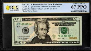 $20 2017-A FRN RADAR 469-66-964 �n�C�O���[�h + �^�t�f�m�� PCGS �X�[�p�[�u�W�F�� 67PPQ