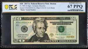 $20 2017-A FRN �J���[���C�Y�h RADAR 410-55-014 �n�C�O���[�h PCGS �X�[�p�[�u�W�F�� Unc 67PPQ