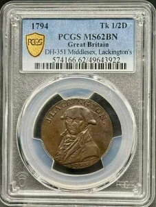 1794�N�R���_�[�g�[�N�� PCGS MS-62 BN DH-351 �~�h���Z�b�N�X�A���b�L���g��