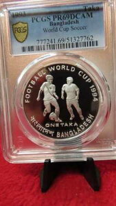 �o���O���f�V�� 1993�N���[���h�J�b�v�T�b�J�[ 1�I���X 999�^�J��� PCGS PR69 �T�b�J�[